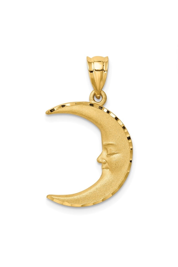 14k Yellow Gold Satin Diamond-cut Moon Pendant