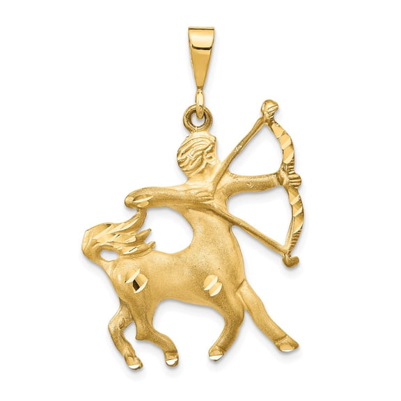 14k Yellow Gold Satin Diamond-cut Sagittarius Zodiac Charm Pendant