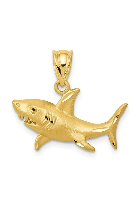 14k Yellow Gold Satin & Diamond-cut Shark Pendant