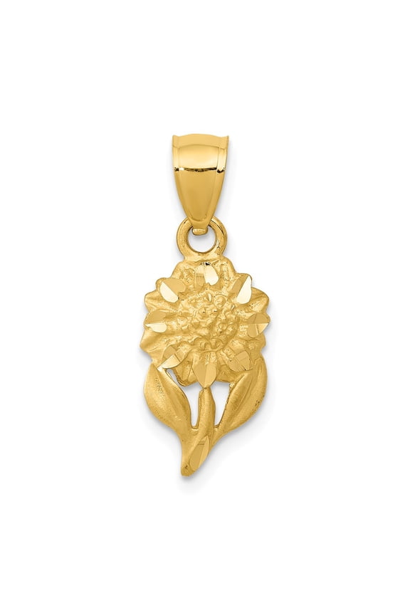 14k Yellow Gold Satin Diamond-cut Sunflower Pendant