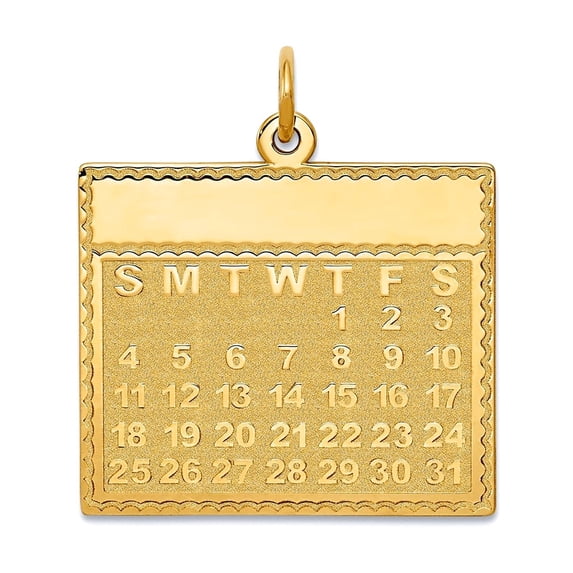 14k Yellow Gold Satin Faceted Polished Laser Etched Thursday the First Day Calendar Pendant Necklace 25.5x21.8mm Pendant