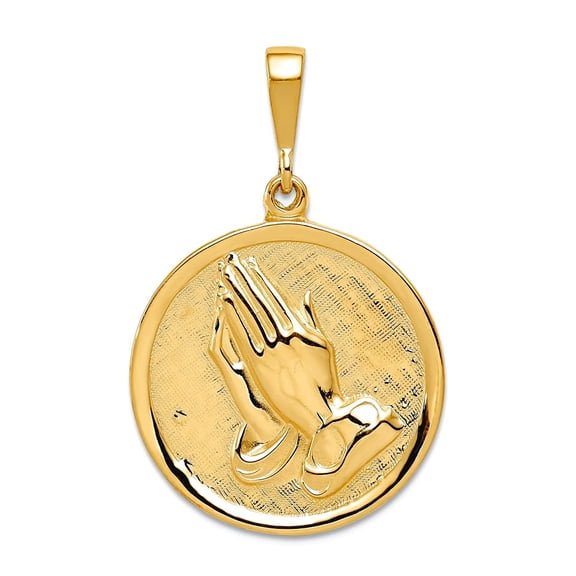 14k Yellow Gold Satin Polished Not engraveable Reversible Serenity Prayer and Praying Hands Pendant Necklace 21x21mm Pen