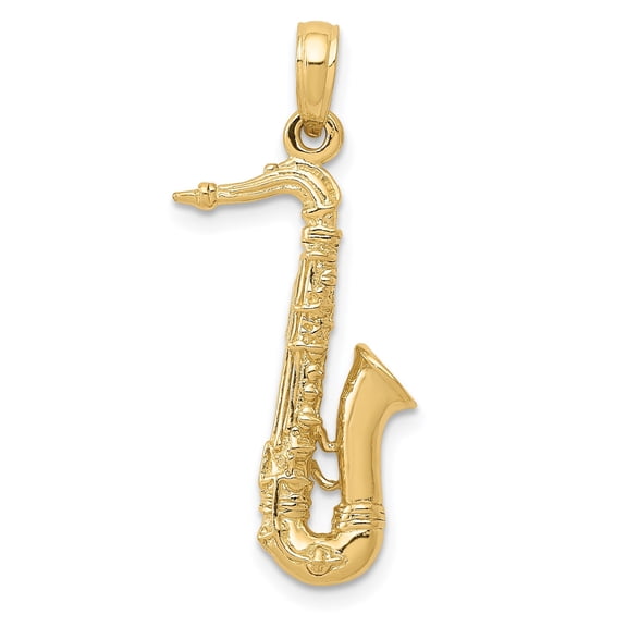 14k Yellow Gold Saxophone Pendant Charm, Polished Musical Instrument Jewelry