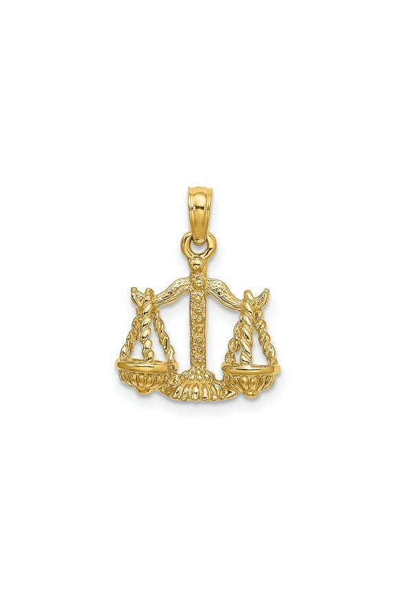 14k Yellow Gold Scales of Justice Pendant Charm for Men and Women, Textured Legal Symbol Jewelry for Lawyers, Judges, Libra Zodiac, Ethical Law and Fairness Accessory