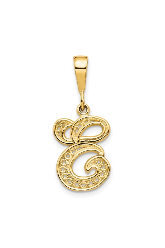14k Yellow Gold Script G Pendant for Women, Filigree Initial Charm for Name Necklace, Dainty Monogram Alphabet Jewelry, Custom Cursive Letter Necklace