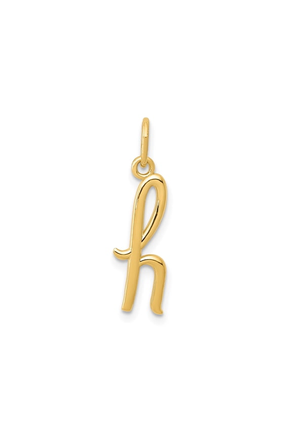 14k Yellow Gold Letter H Pendant Charm, Polished Script Initial Monogram for Women