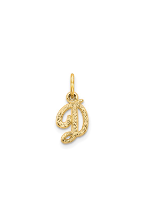 14k Yellow Gold Script Initial D Pendant Charm for Women or Unisex, Textured Cursive Monogram for Necklace or Bracelet, Personalized Alphabet Jewelry
