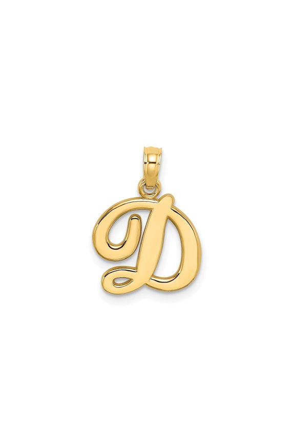 14k Yellow Gold Script Initial D Pendant for Women, Polished Alphabet Charm, Personalized Letter Necklace Accent, Identity Jewelry for Layering and Everyday Wear