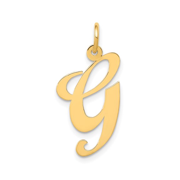 14k Yellow Gold Script Initial G Pendant for Women, Polished Cursive Monogram Necklace Charm, Personalized Uppercase Jewelry Symbolizing Identity and Connection