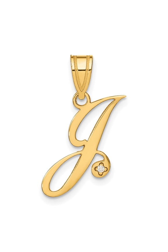 14k Yellow Gold Script Initial J Pendant Necklace for Women with Diamond Accent Flower Design, Personalized Letter Charm Jewelry for Everyday or Special Wear
