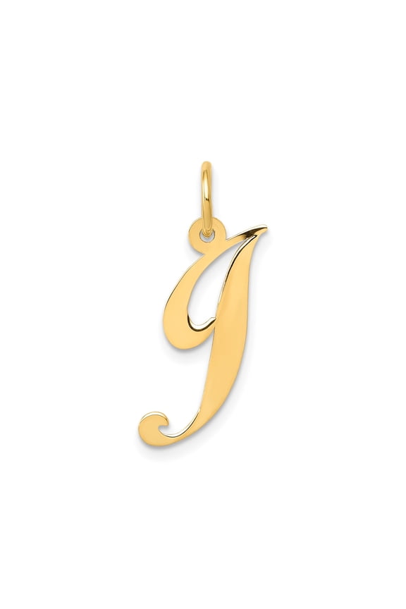 14k Yellow Gold Script Initial J Pendant, Polished Cursive Letter Necklace Charm for Women or Unisex, Monogram Jewelry for Custom Identity or Name Symbolism