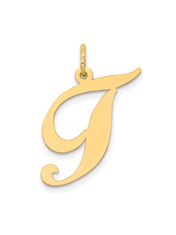 14k Yellow Gold Script Initial J Pendant for Women, Polished Cursive Letter Charm, Monogram Jewelry, Dainty Uppercase Name Necklace, Personalized Identity Symbol
