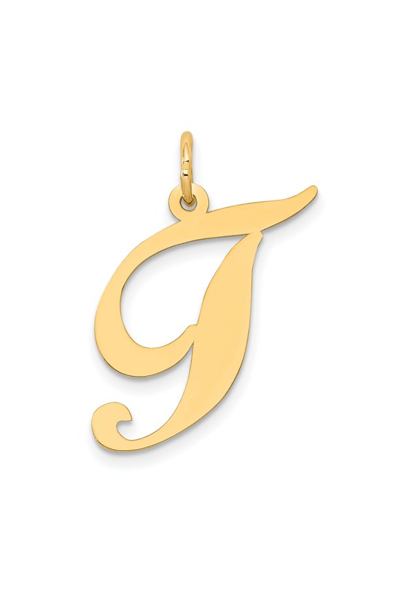 14k Yellow Gold Script Initial J Pendant for Women, Polished Cursive Letter Charm, Monogram Jewelry, Dainty Uppercase Name Necklace, Personalized Identity Symbol
