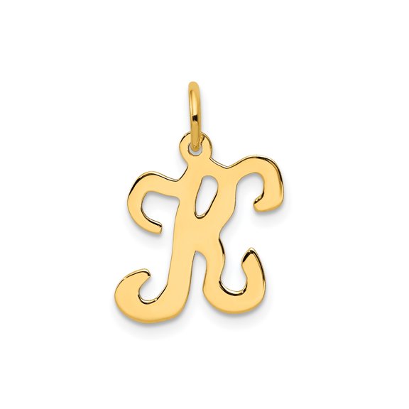 14k Yellow Gold Script Initial K Pendant for Women, Cursive Letter Necklace Charm, Monogram Jewelry for Everyday Wear, Personalized Identity Accessory, Minimal Fashion Style