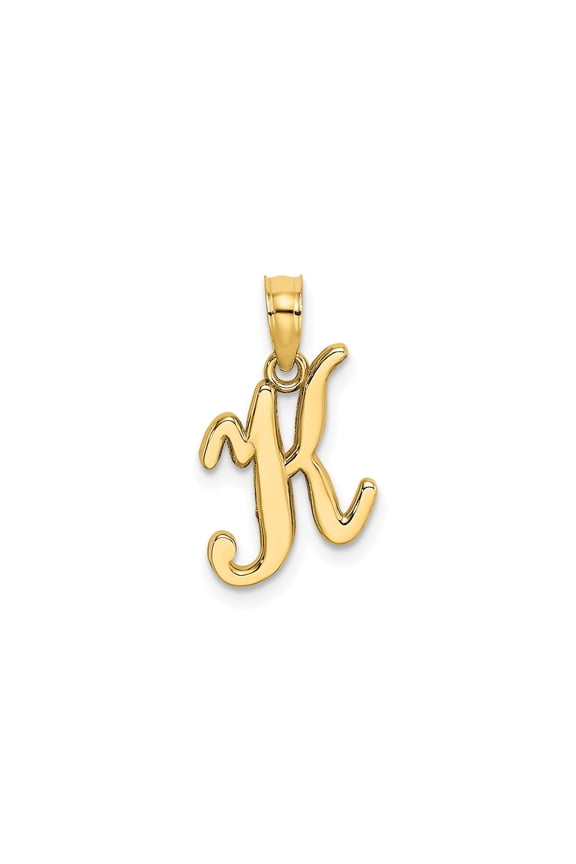 14k Yellow Gold Initial K Pendant Charm, Script Letter K Monogram, Jewelry Stores Network
