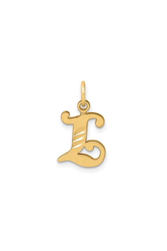 14k Yellow Gold Script Initial L Pendant for Women, Brushed Finish with Polished Accents, Elegant Monogram Charm Jewelry, Personalized Symbol of Love and Identity