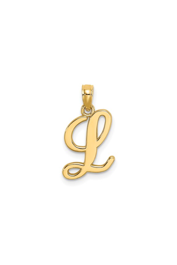 14k Yellow Gold Script Initial L Pendant for Women, Polished Cursive Monogram Charm, Real Gold Alphabet Necklace for Layering and Daily Wear