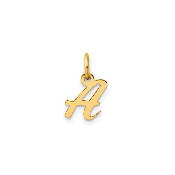 14k Yellow Gold Script Initial A Pendant Charm, Polished Monogram Letter Jewelry