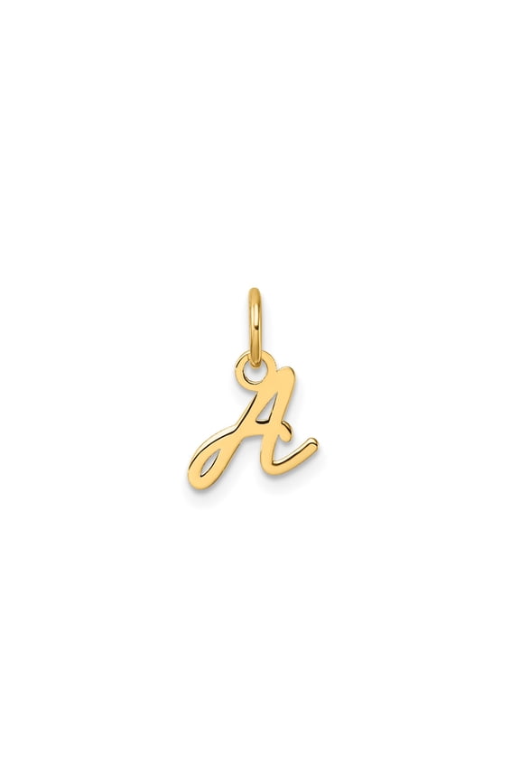 14k Yellow Gold Script Initial A Pendant Charm for Women or Unisex, Polished Cursive Letter Necklace Accent, Minimalist Monogram Jewelry for Personal Style