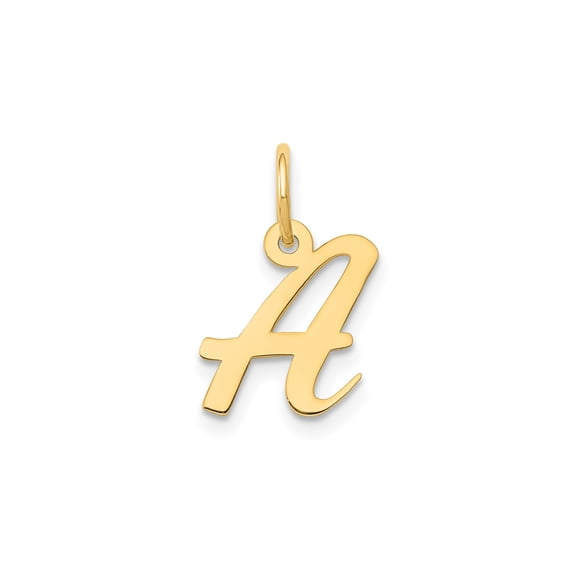 14k Yellow Gold Letter A Script Initial Pendant Charm, Polished Monogram for Women