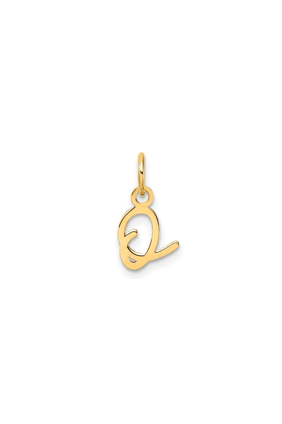14k Yellow Gold Script Initial Q Pendant for Women, Polished Cursive Letter Charm for Necklace or Bracelet, Monogram Jewelry Symbolizing Identity and Self-Expression