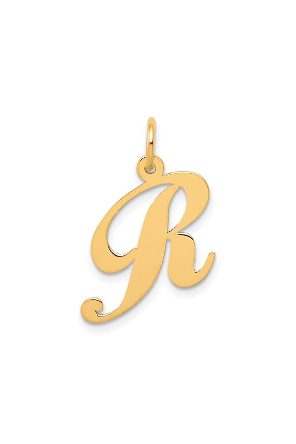 14k Yellow Gold Script Initial R Pendant for Women, Polished Monogram Charm with Cursive Design, Dainty Personalized Letter Necklace Symbol for Identity and Love