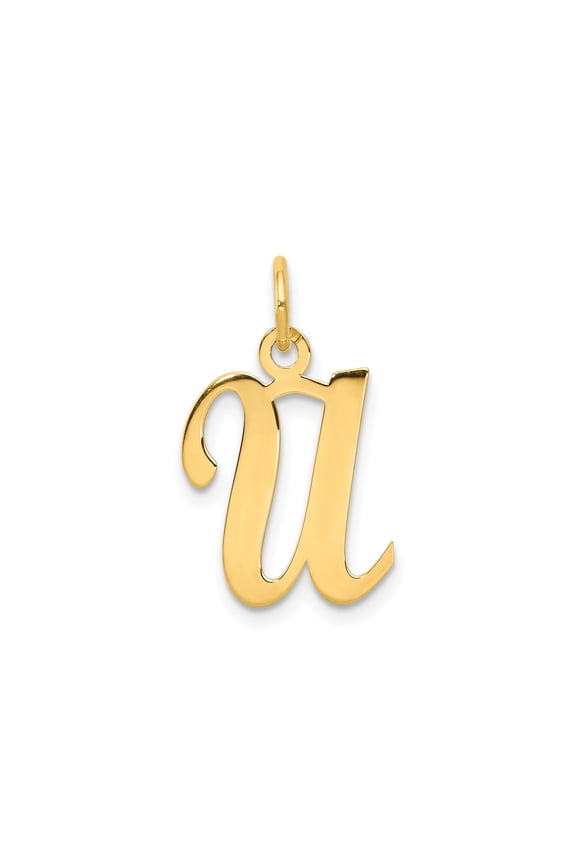 14k Yellow Gold Script Initial U Pendant Necklace for Women or Unisex, Polished Cursive Letter Charm, Dainty Monogram Jewelry for Identity and Everyday Wear