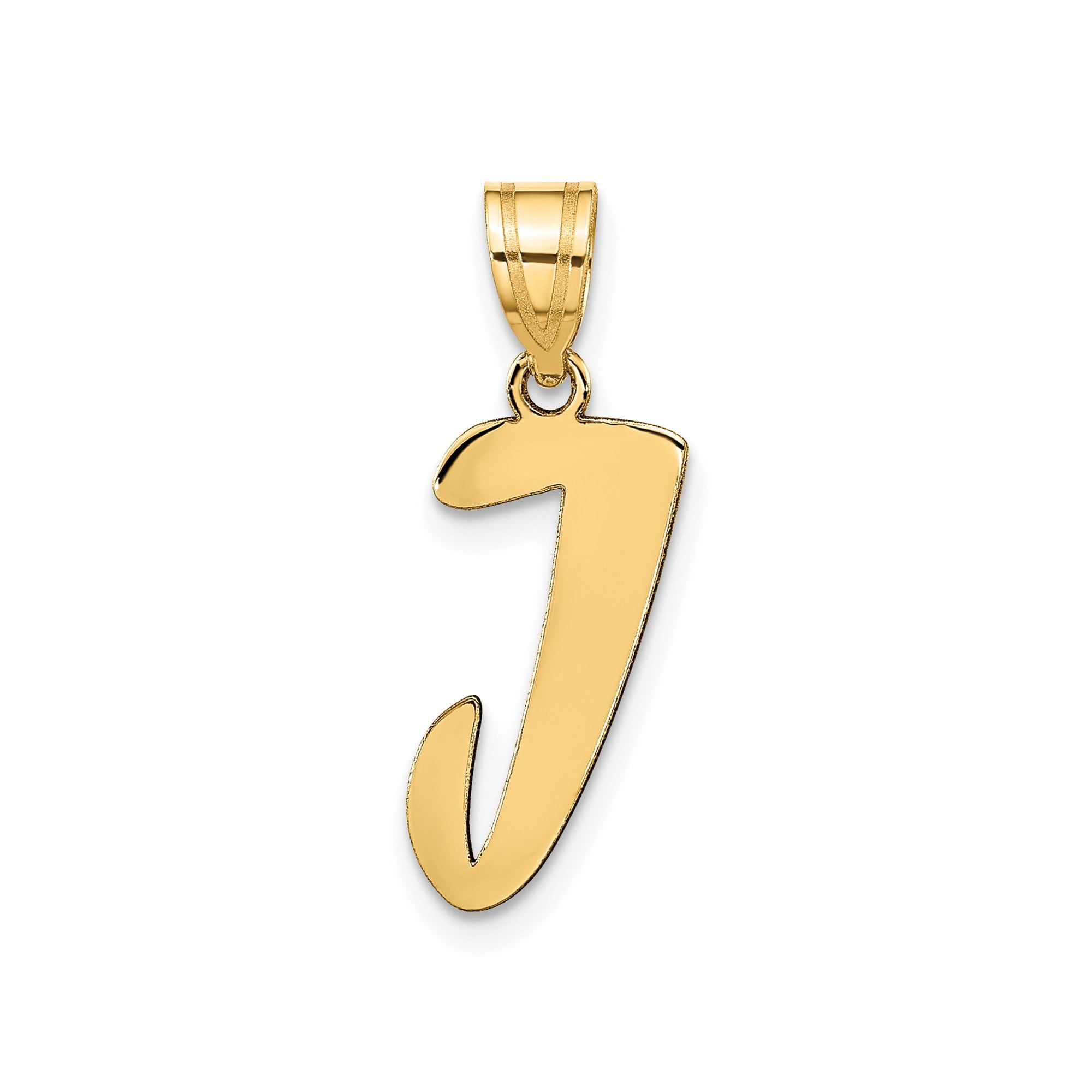 14k Yellow Gold Script J Pendant Necklace for Women or Unisex, Polished Initial Charm, Monogram Letter Jewelry for Everyday or Special Occasions