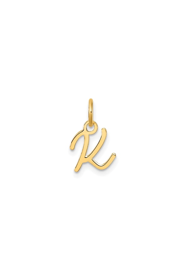 14k Yellow Gold Script Letter K Pendant Charm, Polished Initial Monogram for Women