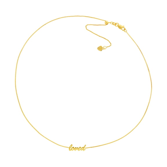 14k Yellow Gold Script Loved Adjustable Choker Necklace Silicon Bead 17 Inch Choker Necklace for Women