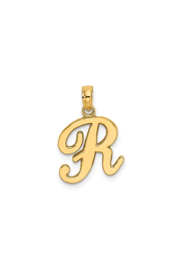 14k Yellow Gold Script R Pendant Necklace for Women or Unisex Wear, Personalized Alphabet Monogram Charm, Dainty Initial Jewelry for Everyday Style