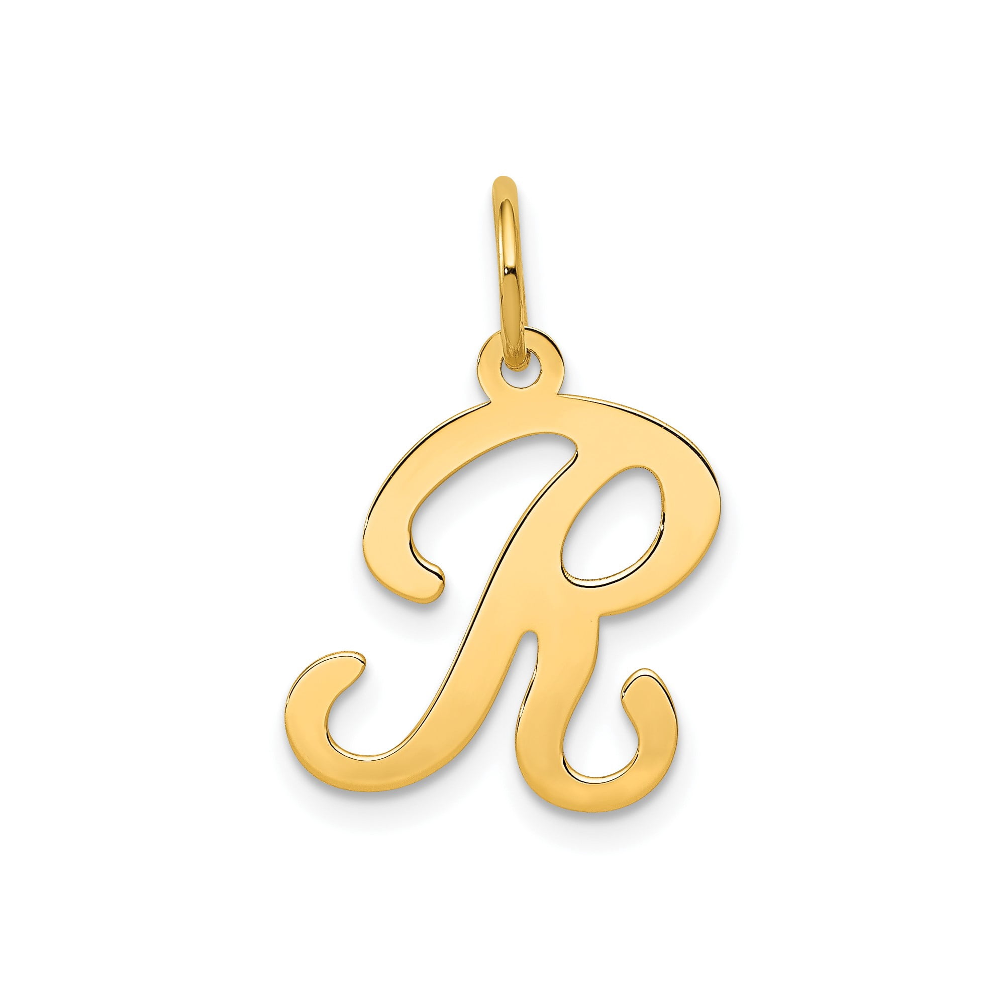 14k Yellow Gold Script Letter R Initial Pendant Charm for Women ...