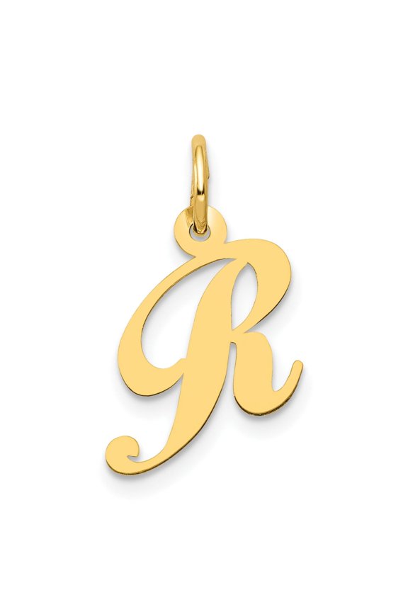 14k Yellow Gold Script R Pendant for Women, Polished Cursive Initial Necklace Charm, Dainty Monogram Jewelry Symbolizing Identity and Love