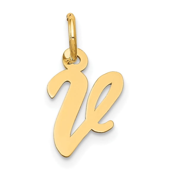 14k Yellow Gold Script V Pendant Charm for Women, Polished Cursive Initial Necklace Accessory, Elegant Monogram Letter Jewelry for Custom Bracelet or Name Necklace