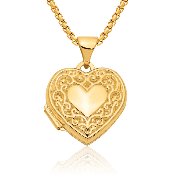 14K Solid Yellow Gold Heart Personalized Photo Locket Necklace Picture Pendant Charm