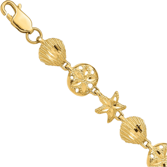 14K Solid Yellow Gold Sea Life Chain Charm Bracelet
