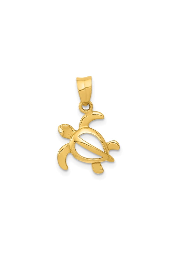 14k Yellow Gold Sea Turtle Pendant for Women or Unisex, Open Shell Necklace Symbolizing Longevity and Harmony, Nautical Beach Jewelry for Ocean or Island Life Lovers