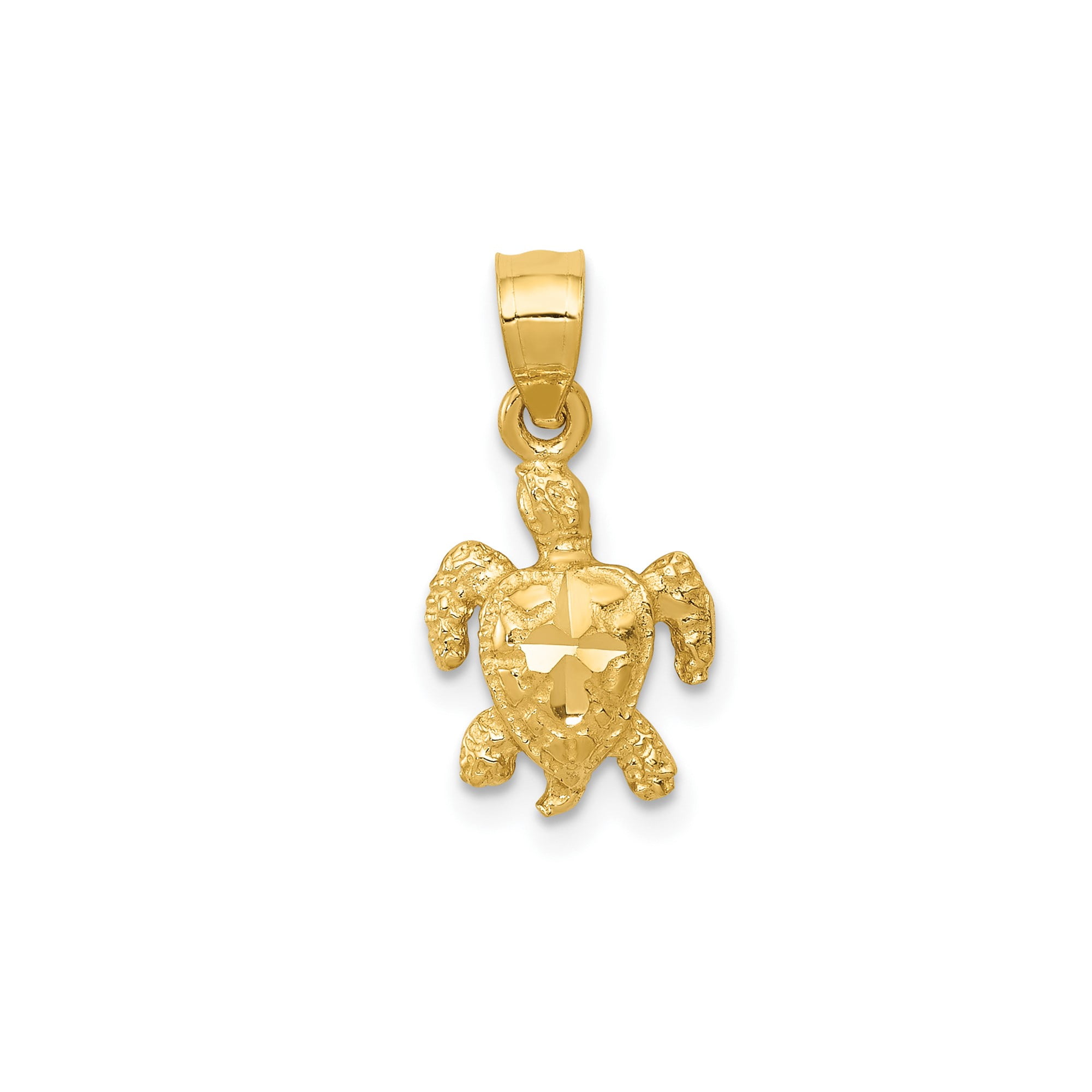 14k Yellow Gold Sea Turtle Pendant for Women or Unisex, Textured ...