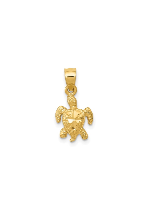 14k Yellow Gold Turtle Pendant Charm, Diamond-Cut Polished Star Design
