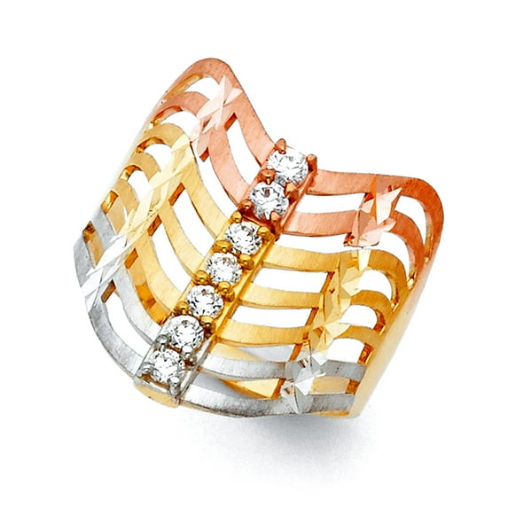 14k Yellow Gold Semanario Cubic Zirconia Ring Size 7 Ring for Women - 4.4 Grams