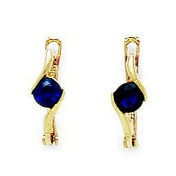 14k Yellow Gold September Blue 3mm Round CZ Leverback Earrings - Measures 12x3mm