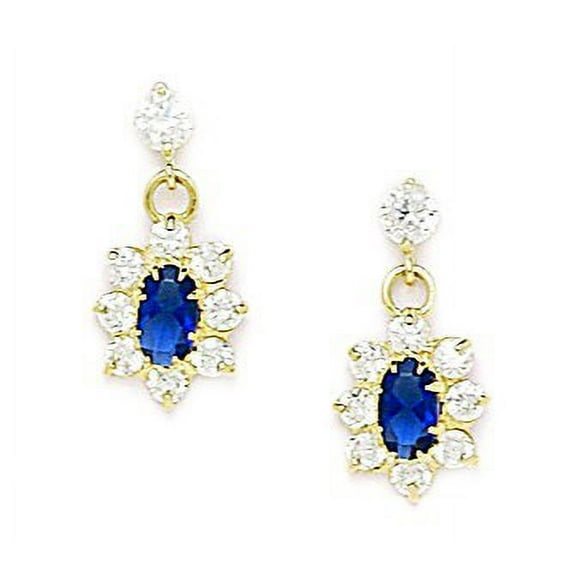 14k Yellow Gold September Blue 3x5mm CZ Flower Screw-Back Earrings - Measures 16x8mm