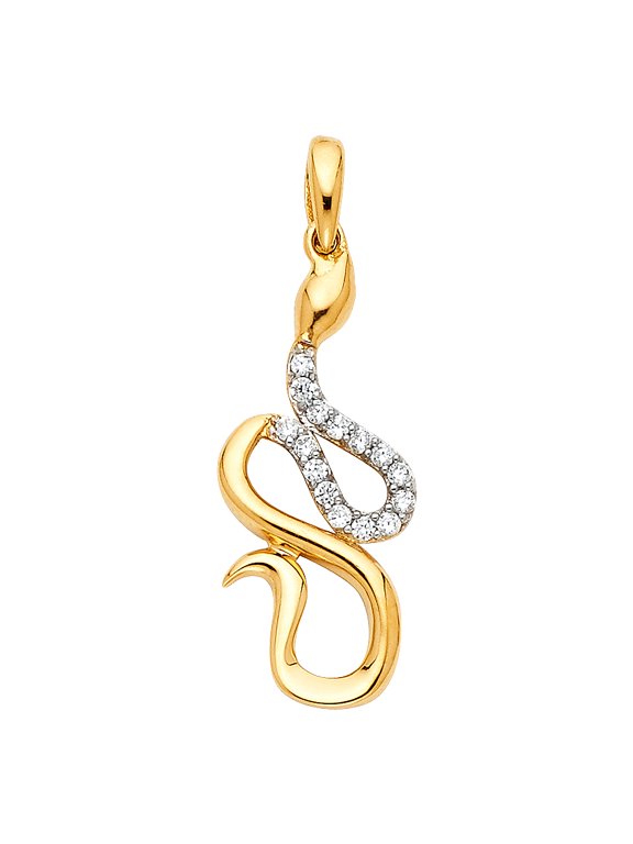 14k Yellow Gold Serpent Snake Pendant Slithery Slimy Viper Poisonous Charm Jewelry Female Unisex