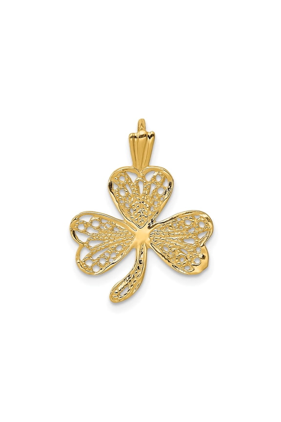 14k Yellow Gold Shamrock Pendant Necklace with Filigree Design, Three Leaf Clover for Women, Celtic Jewelry, Irish Heritage Symbol, Lucky Spiritual Accessory