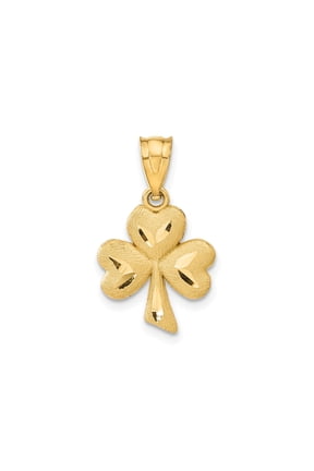 14k Yellow Gold Shamrock Pendant Necklace with Textured Three-Leaf Clover, Celtic Irish Heritage Jewelry for Women or Unisex, Symbol of Luck and Fortune