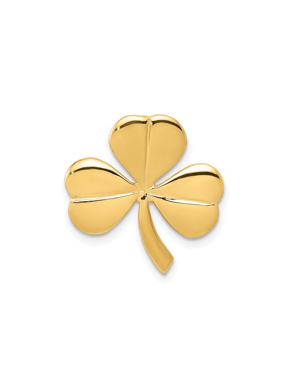 14k Yellow Gold Shamrock Pendant Necklace with Three-Leaf Clover Design, Polished Celtic Charm for Women or Unisex, Irish Luck Symbol, Traditional St Patricks Day Jewelry