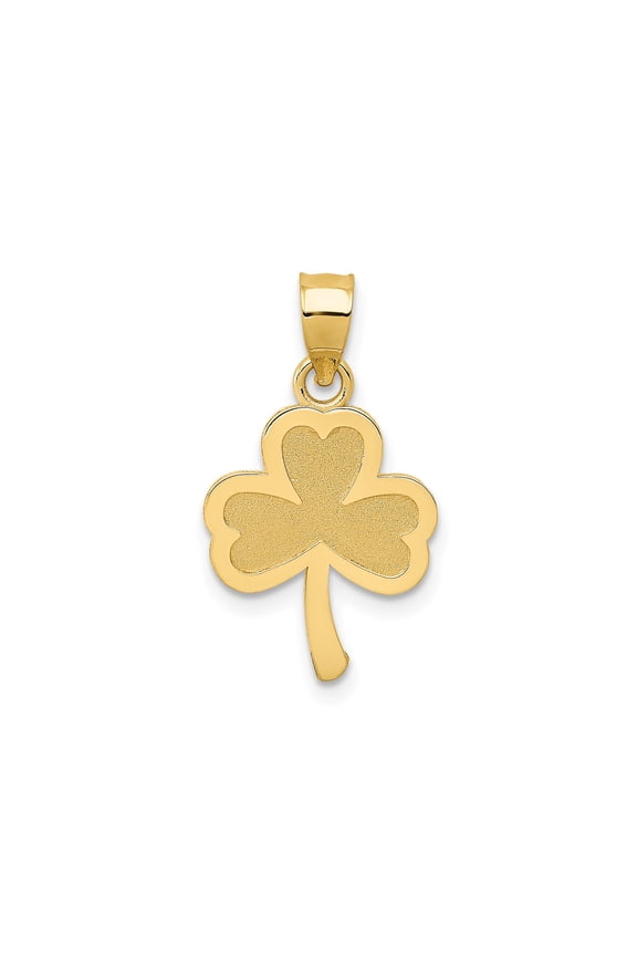 14k Yellow Gold Three-Leaf Shamrock Clover Pendant Charm, Textured Polished Irish Celtic