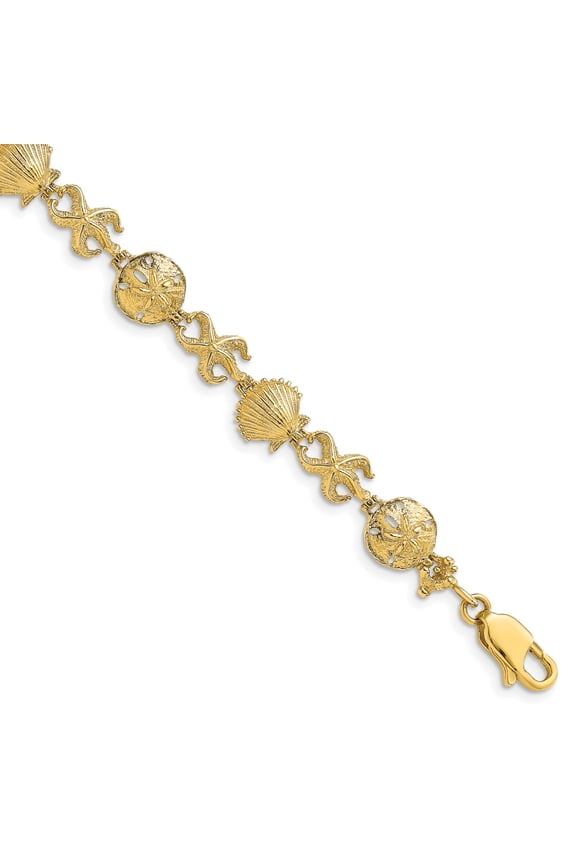 14k Yellow Gold Shell, Sand Dollar & Starfish Bracelet