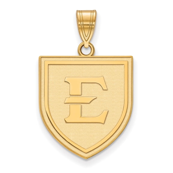 14k Yellow Gold Shield Pendant with Raised E Initial, Bold Crest Design, Solid Monogram Necklace for Men or Unisex, Symbolic Identity Emblem, Custom Masculine Jewelry