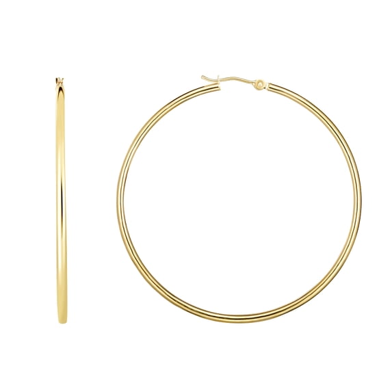 14k Yellow Gold Shiny 2.0x45mm Round Tube Hoop Earrings With Hinged Clasp Hoop Earring for Women